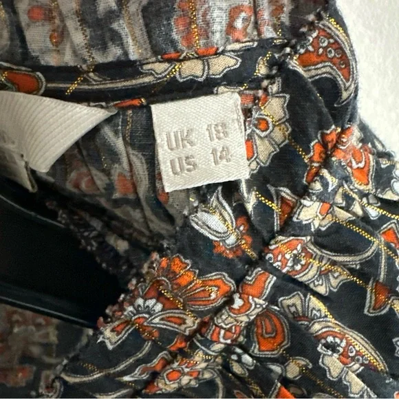 Boden Ruched Detail Metallic Thread Paisley Print Blouse Top Women’s Size 14 US - Picture 4 of 11